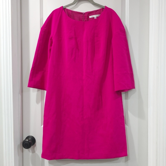 Trina Turk Kalene Vibrant Pink Shift Mini Dress, Side Pockets, Zipper Back, 10 - Picture 13 of 14